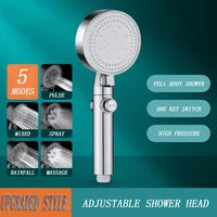 shower head water saving 5 mode adjustable high pressure shower one key stop water massage rain shower head bathroom supplies