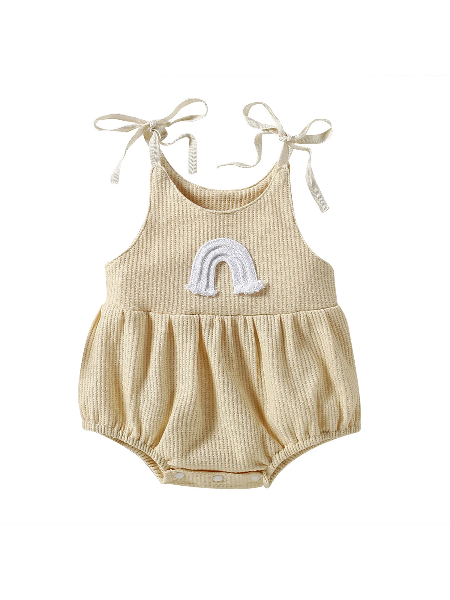 

Infant Baby Girls Casual Romper Rainbow Pattern Sleeveless Patchwork Sling Bodysuit