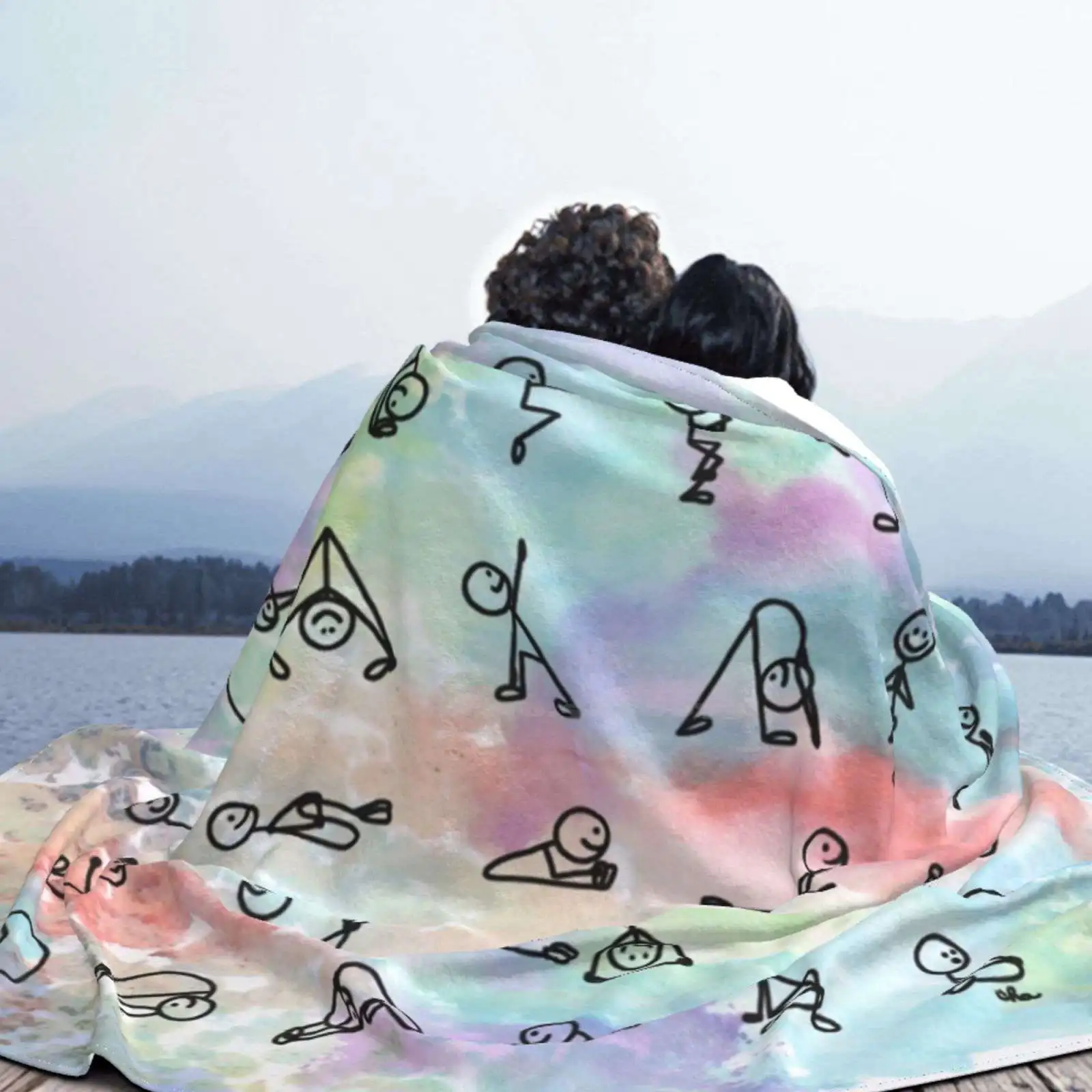 Hot Yoga: 26 Plus 2 {Черные фигурки} Мягкое теплое одеяло Holly Atwater Ha Designs Hadesigns Stick Figure Black White