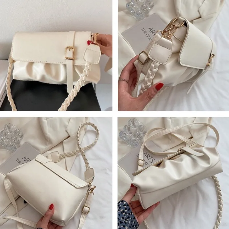 Fashion Pleated Handlebags For Women PU Bags Retro Solid Color Leather Shoulder Underarm Bag Casual Womens Hobos Handbags