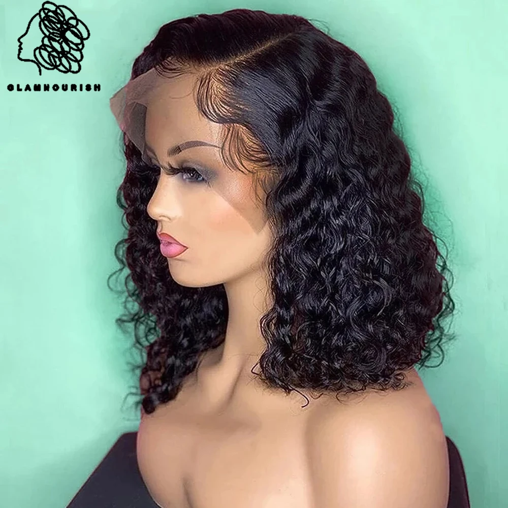 

Short Curly Bob Wig Human Hair Lace Front Wigs For Women Brazilian Loose Deep Water Wave Transparent Lace Frontal Closure Wigs