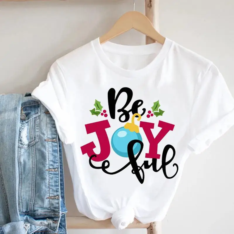 

Женская футболка с надписью «Merry Christmas», с мультяшным принтом