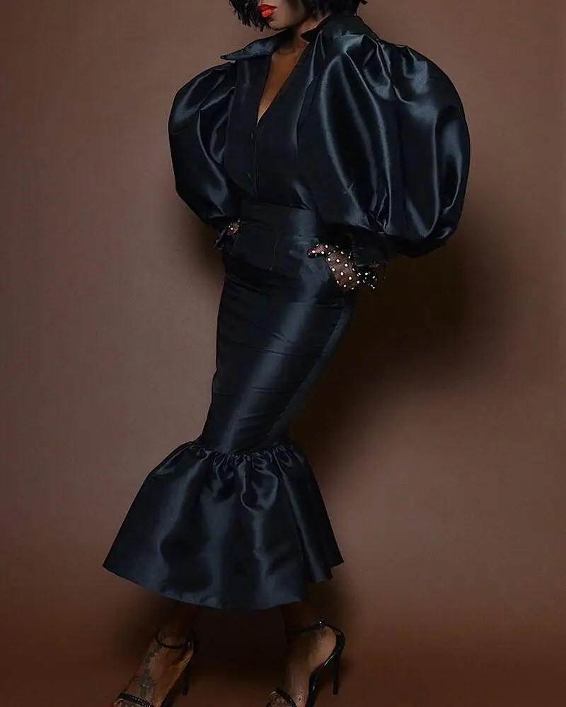 

African Clothes Women Polyester Spring Autumn African Women Long Sleeve V-neck Two Pieces Sets Top and Long Skirts African Suit