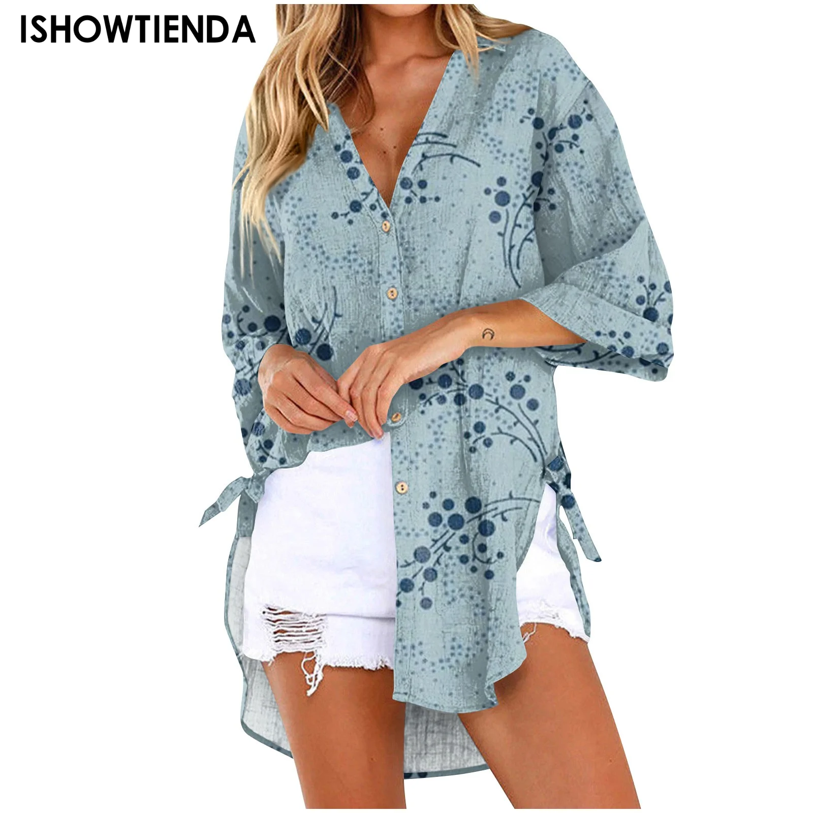 

2023 New Casual Loose Women Daily Holiday Shirts Fashion Plus Size Printing Floral Print Long Sleeve Buttons Shirt Women Tops