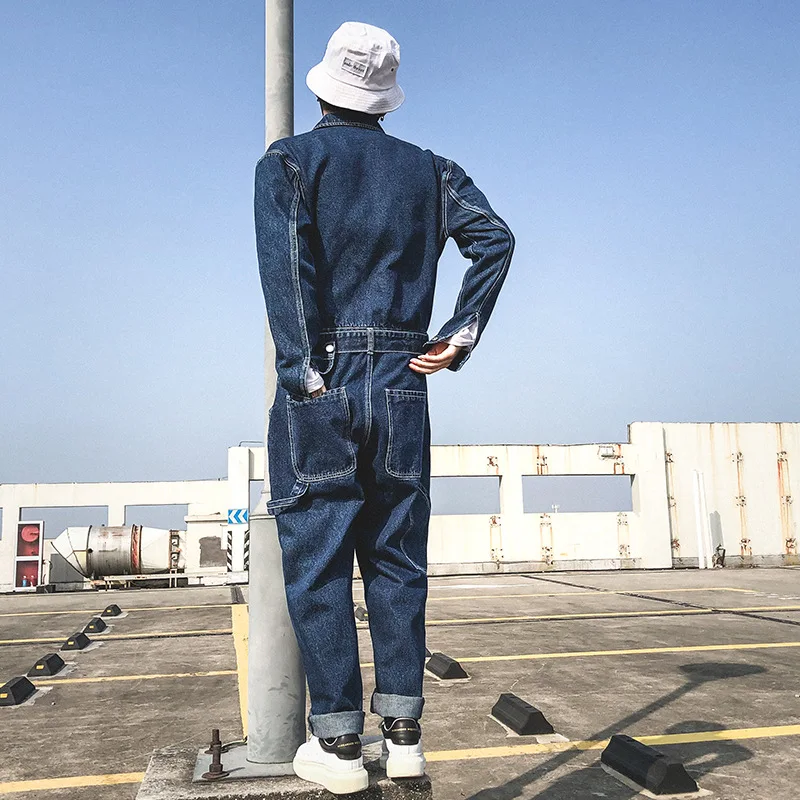 Vintage Jeans Loose Cargo Wide-leg Jeans Japan Korea Blue Denim Jumpsuit Pockets Belt High Street Overalls Trendy Wear