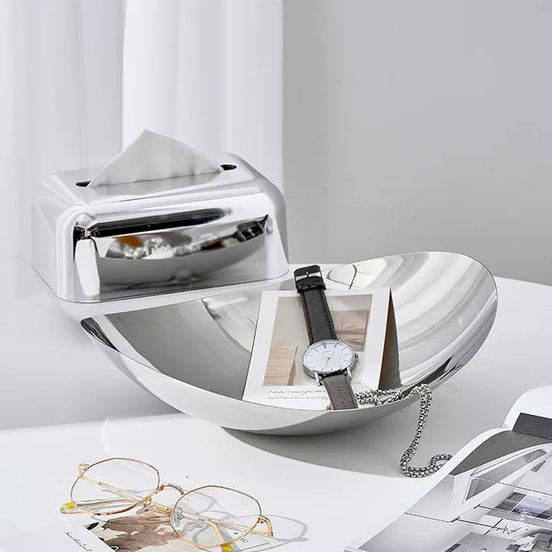 

Stainless Steel Fruit Plate Modern Creative Simple Home Living Room Desktop Snacks Jewelry Ornament Storage Ornament Decoration