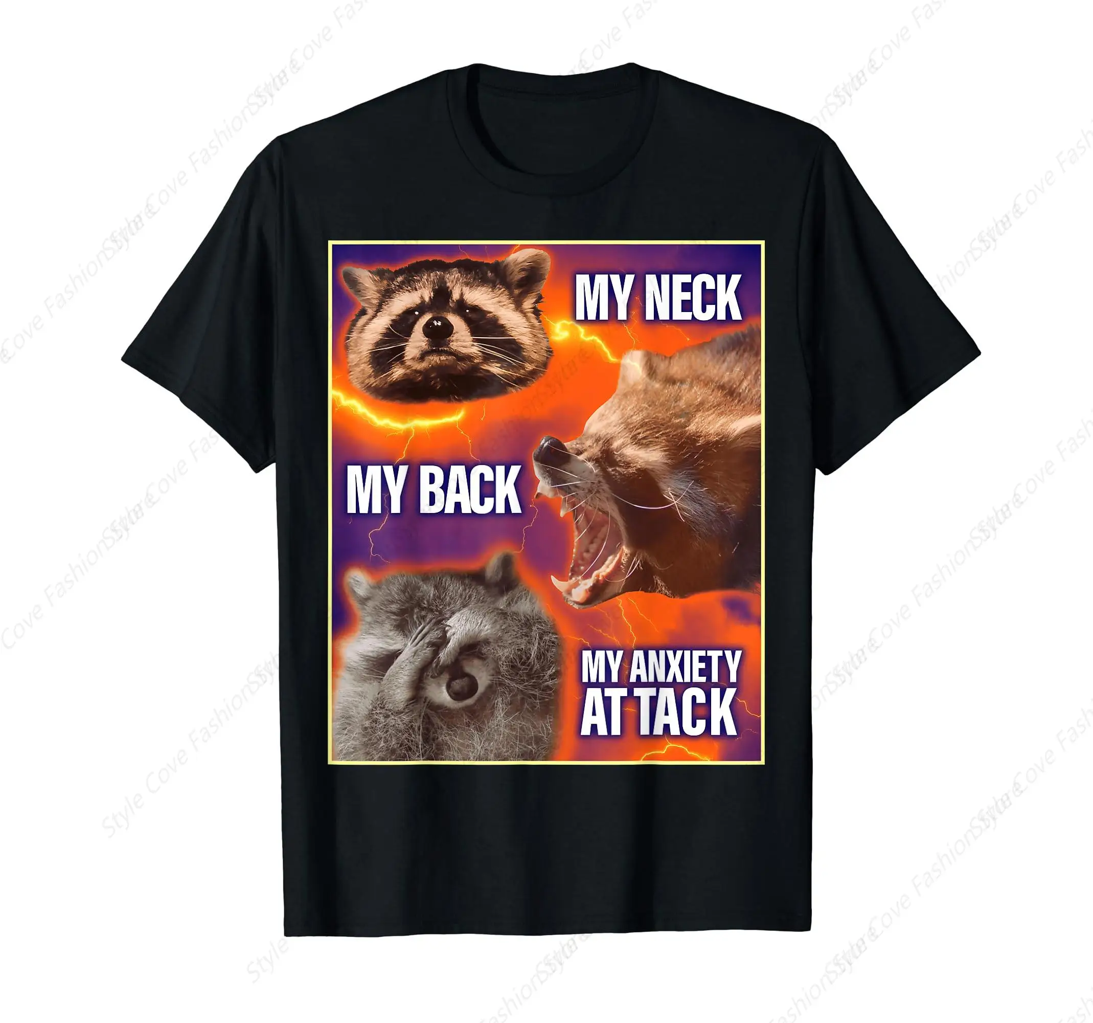 Моя Шея спина мой беспокойство атака смешная футболка с мемом енота активный