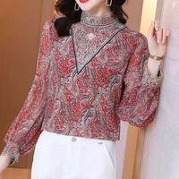printed top women 2021 spring new retro hollow embroidery temperament long sleeved loose shirt casual floral