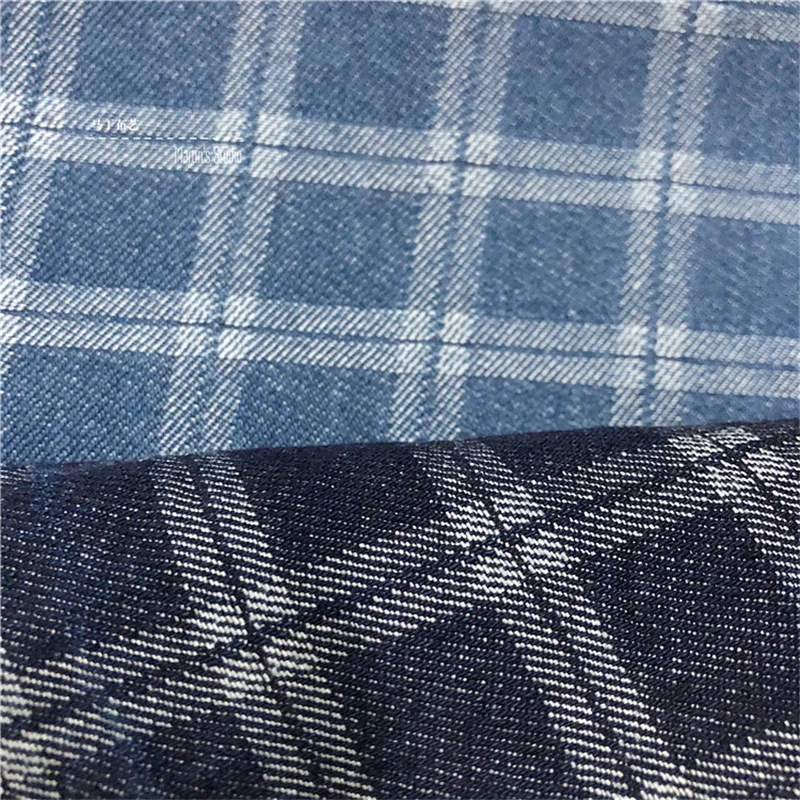 Простой трендовый бренд клетчатая жаккардовая джинсовая ткань из чистого хлопка