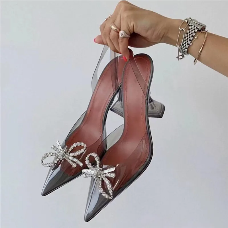 

Fashion Brand Transparent PVC Women Sandals Cup heeled Slingbacks Gladiator Sandals Crystal Bowknot Summer Office Lady Shoes
