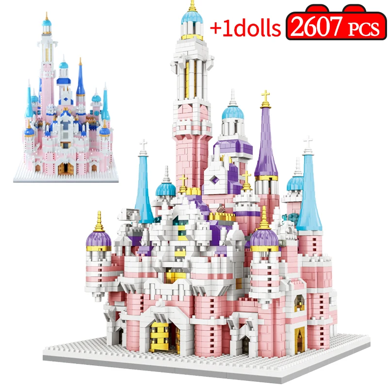 

2607pcs Mini Dream Pink Princess Castle Architecture Building Blocks City Friends Amusement Park House Figure Bricks Toy for Kid