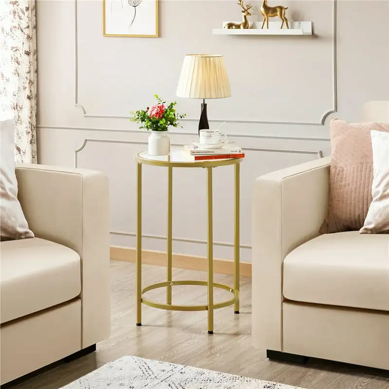 

Round Metal End Table with Glass ,