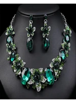 shining crystal alloy jewelry necklace earrings set retro crystal color accessories for woman