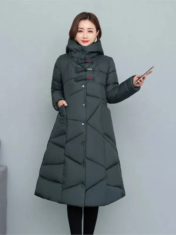 

Women's Winter Coats Down Jacket Female Long Over-the-knee Hooded Jacket with Thick Loose