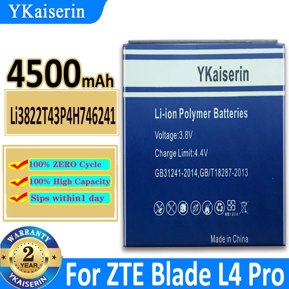 

YKaiserin Battery Li3822T43P4h746241 4500mAh For ZTE Blade L4 Pro L4Pro/TWM Amazing X3s A465 Bateria + Free Tools
