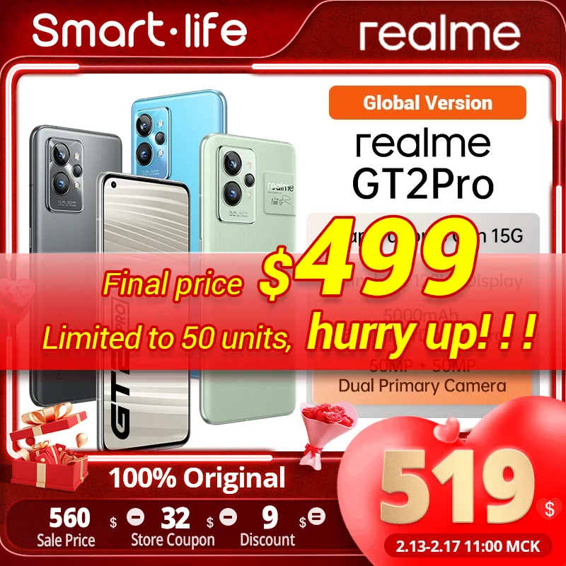 Global Version Realme GT 2 Pro 5G Smartphone Snapdragon 8 Gen 1 SONY IMX766 Camera 6.7
