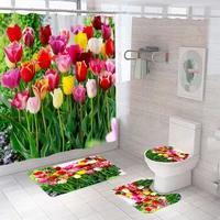 modern tulip shower curtain waterproof fabric green plant flower garden scenery bath curtain with hook home bathroom accessories