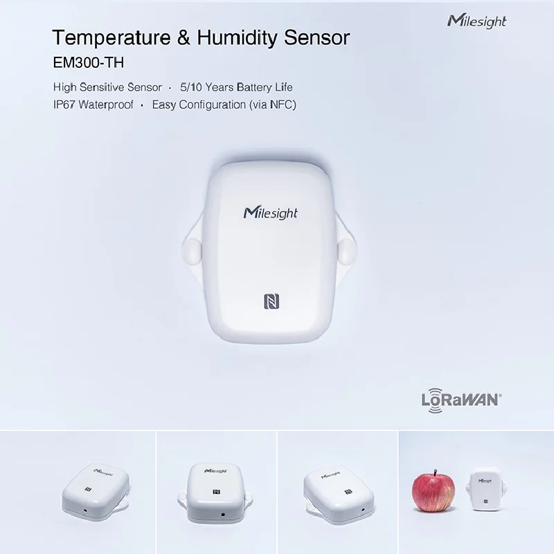Фото Датчик температуры и влажности EM300-TH LoRaWAN, IP67, 10 км, аккумулятор 4000 мАч, 10 лет работы, NFC-конфигурация, для умного земледелия и холодовой цепи №3
