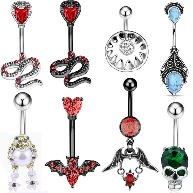 

1PC Crystal Belly Button Ring Bat Frog Navel Piercing Snake Belly Button Piercing Ombligo Lot Body Jewelry High Quality 2023 New