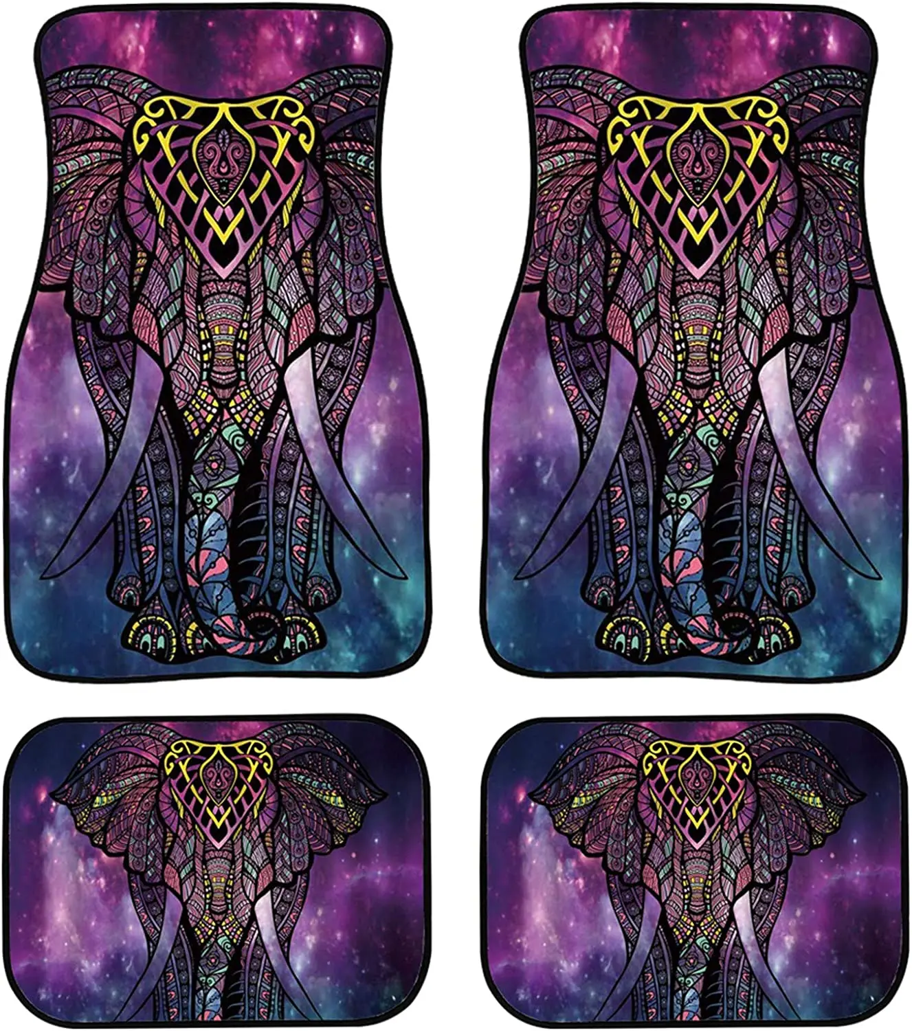 Elephant Galaxy Car Floor Mat 4-Piece Non Slip Backing Car Interior Decorative Rugs Foot Carpet Universal Fit for SUV