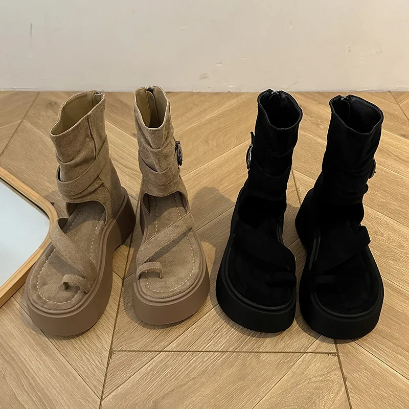 Дизайнерские стильные ботинки на платформе и каблуке с клипсой модные женские