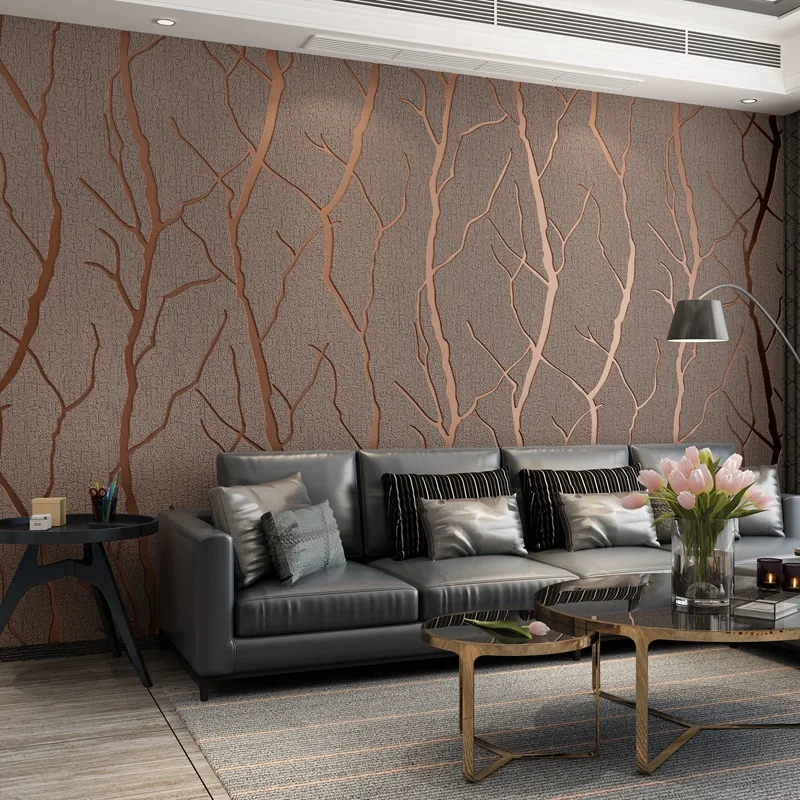 

Dark Coffee Color 3D Branch Wall Living Room Bedroom Background Wall Hotel Thickened Suede Wallpaper Wallpaper