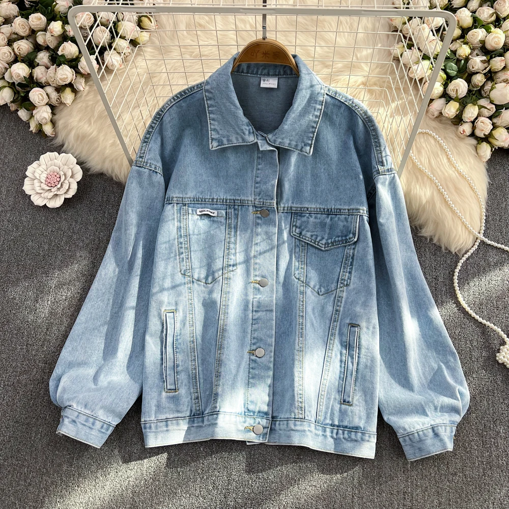 

2021 autumn new vintage light-colored top women's loose denim jacket
