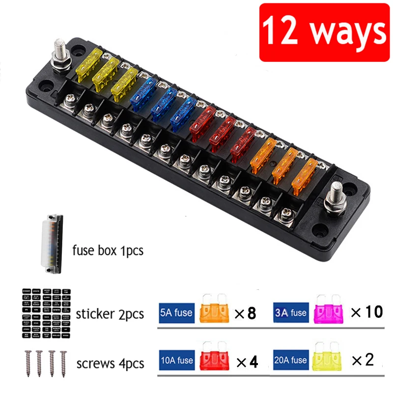 

12 Ways Car Fuse Box Holder With Plastic Cover LED Light Indicator Blade Fuse Distribution Panel Board for Auto Car Boat Marine