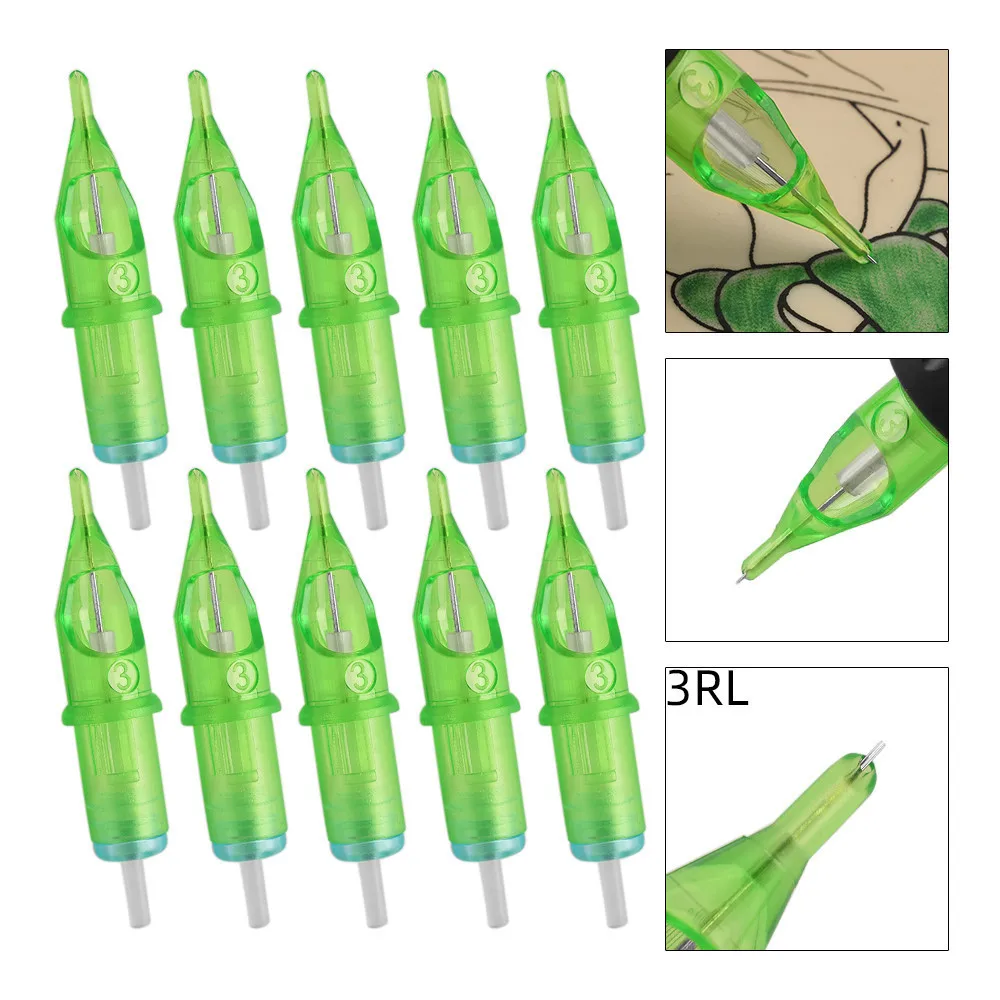 

2022 New Tattoo Needle Cartridge 10 Boxed Fog Colored Tattoo Needle Row Needle Green Disposable Secant Round Needle