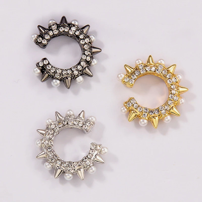 

1pc Punk Rock Pearl Ear Clip for Women Gold Color C Shaped Stackable CZ Ear Cuff No Pierced Bride Wedding Party Jewelry 2023 New