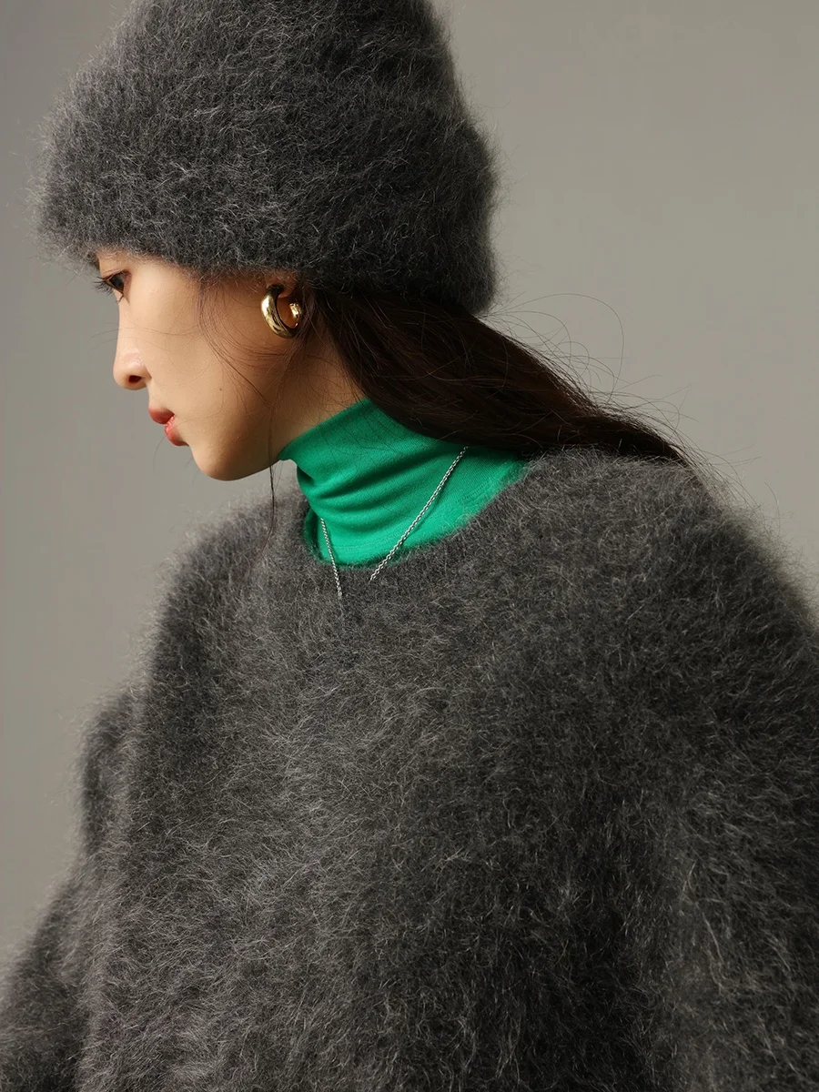 Fanl Brugos Легкий роскошный топ 72% Мохеровый ленивый свободный мягкий клейкий свитер