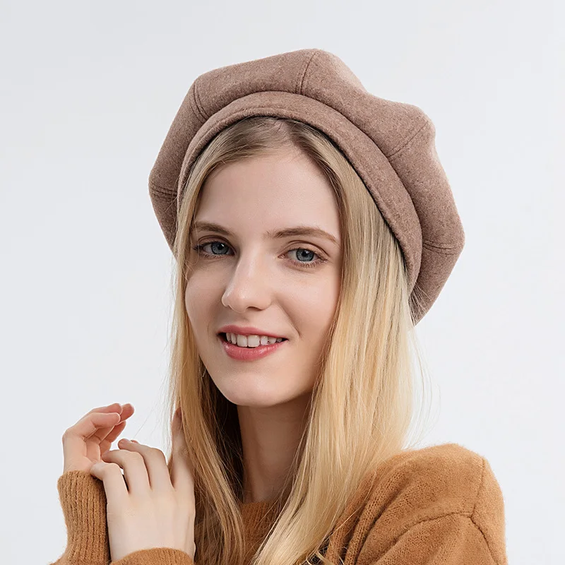 

Винтажный однотонный берет, Шапка-бини, шапка во французском стиле, Женская шерстяная теплая зимняя шапка для девочек, женские шапки, шапки, ...