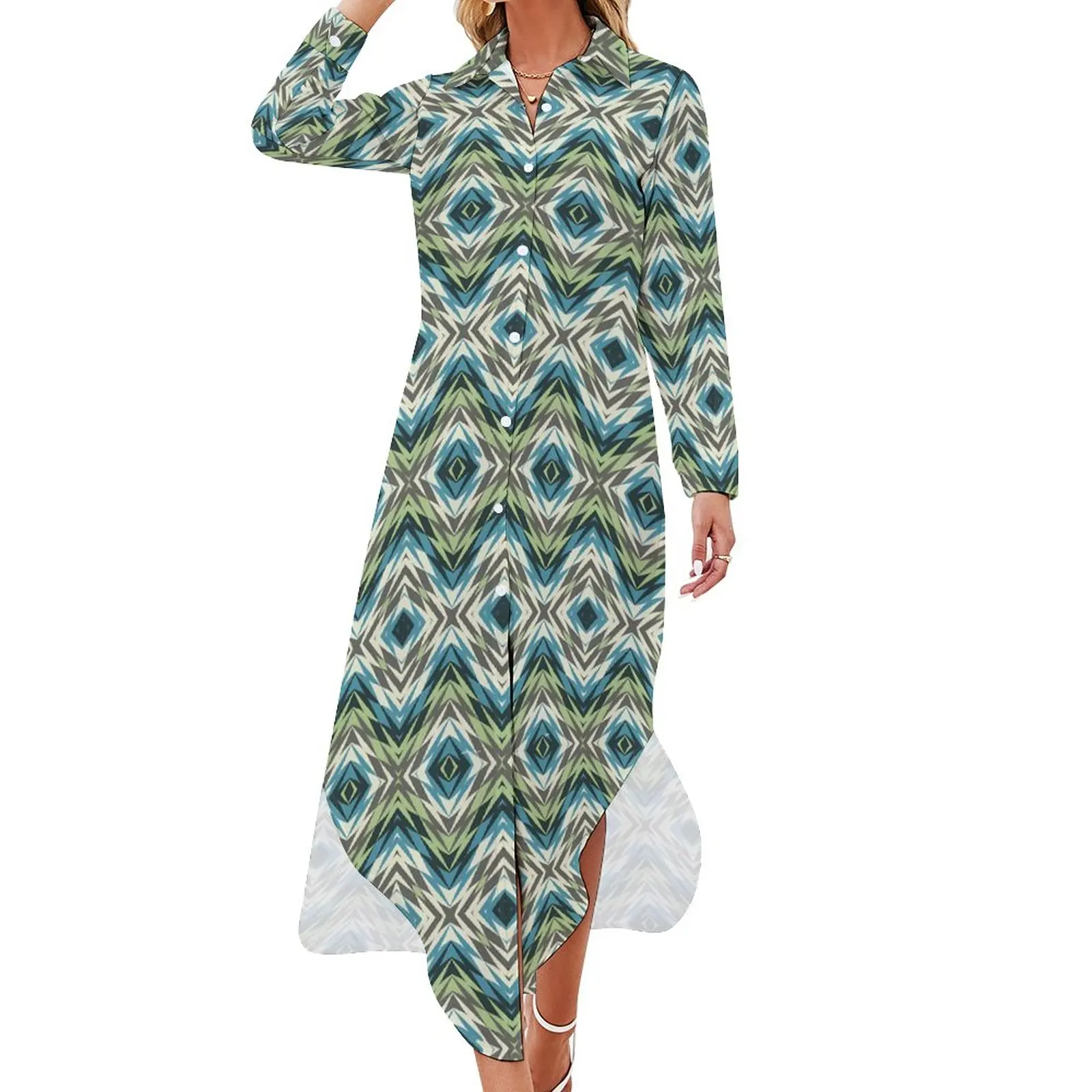 

Tribal Print Chiffon Dress Sexy V Neck Abstract Art Pretty Dresses Woman Street Wear Casual Dress Gift