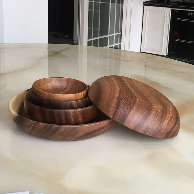 Acacia round Fruit Wood Snacks Wooden Wood Spot Wholesale Customized LOGO korean food tableware sets dish set