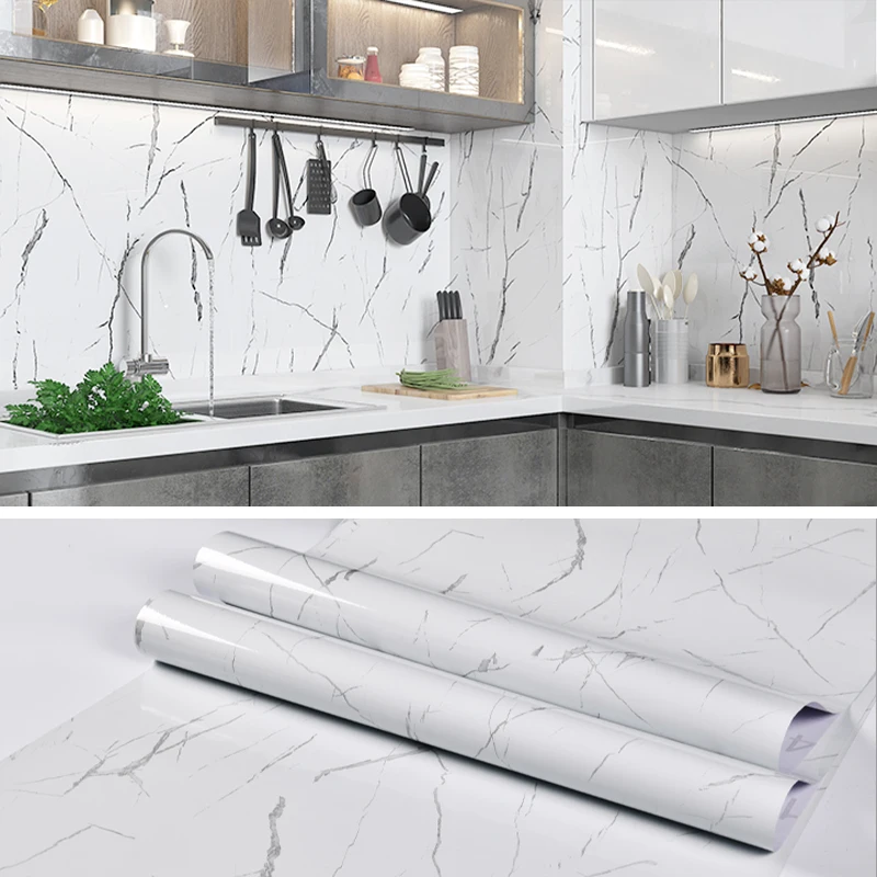 

Waterproof Marble Fashion Self Adhesive Wallpaper Vinyl Film Wall Sticker Bathroom Kitchen Cupboard Room Decoration Sticky Paper