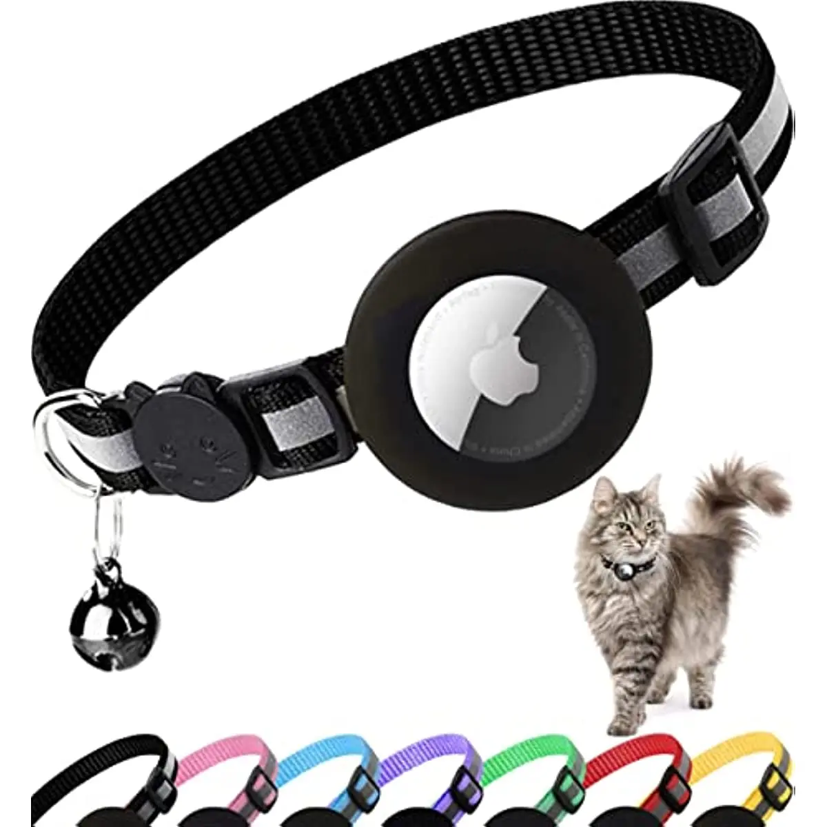 

AMOBOX Airtag Cat Collar Breakaway, Reflective Kitten Collar with Apple Air Tag Holder and Bell for Girl Boy Cats, 0.4 Inches