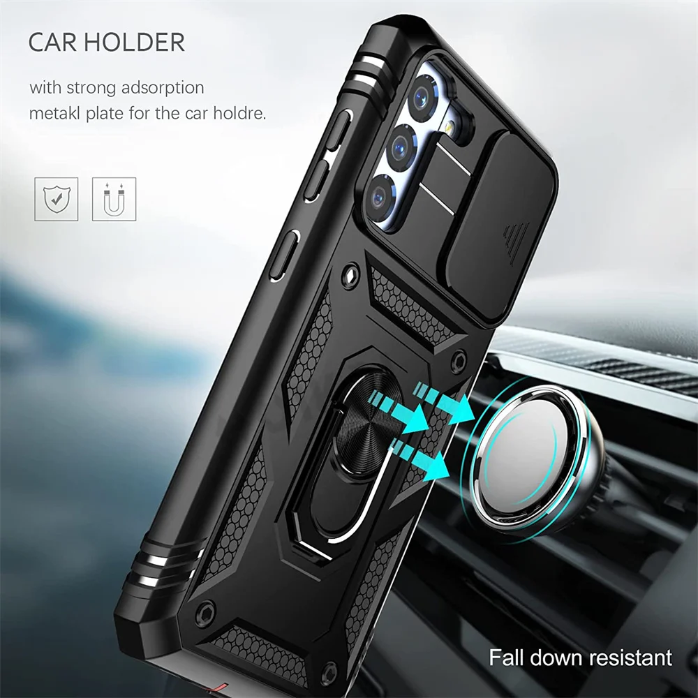 For Samsung S22 S21 FE Note 20 Ultra Case Plus A52 A32 A51 A12 A32 5G Kickstand Camera Slide Lens Protective Grade Rugged Cover