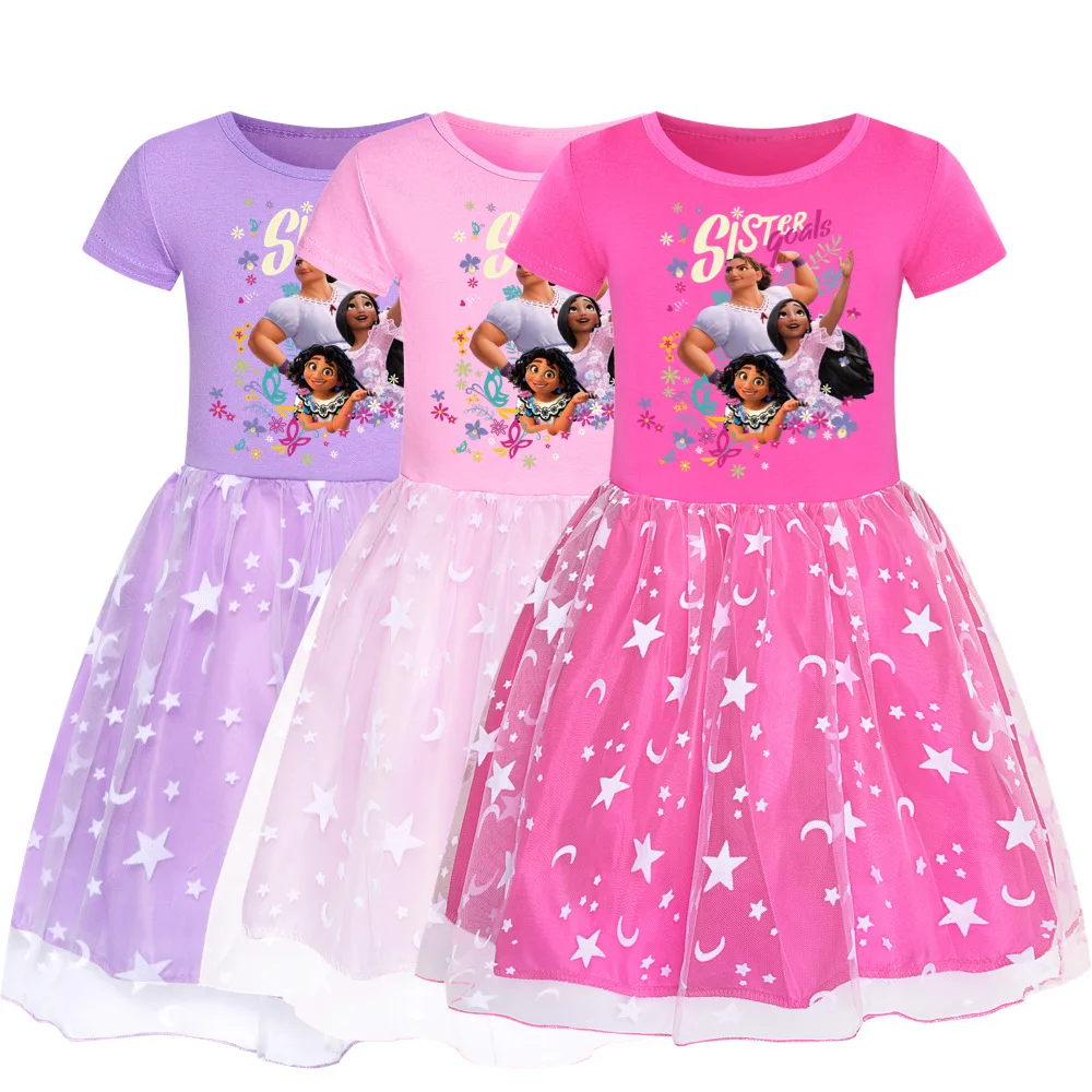 

2022 New Disney Encanto Summer Cartoon Printed Girl Cute Cozy Birthday Party Wedding Princess Baby Dress 3-14Y