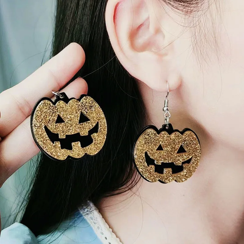 

2023 Halloween New Skull Pumpkin Stitching Earrings Temperament Multi-layer Acrylic Printing Women Jewelry