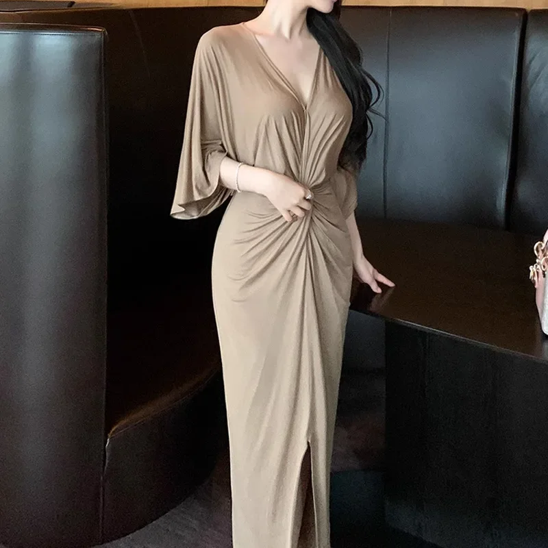 Элегантное вязаное платье во французском стиле длинная облегающая юбка для