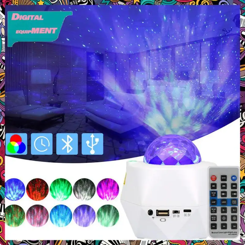 

Романтический Красочный проектор со звездным небом, проектор для океана, ночник с дистанционным управлением, проекционная лампа с музыкаль...