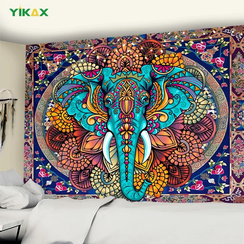 

Elephant Mandala Tapestry Wall Hanging Blanket Indian Psychedelic Witchcraft Aesthetic Hippie Art Trendy Room Home Bedroom Decor