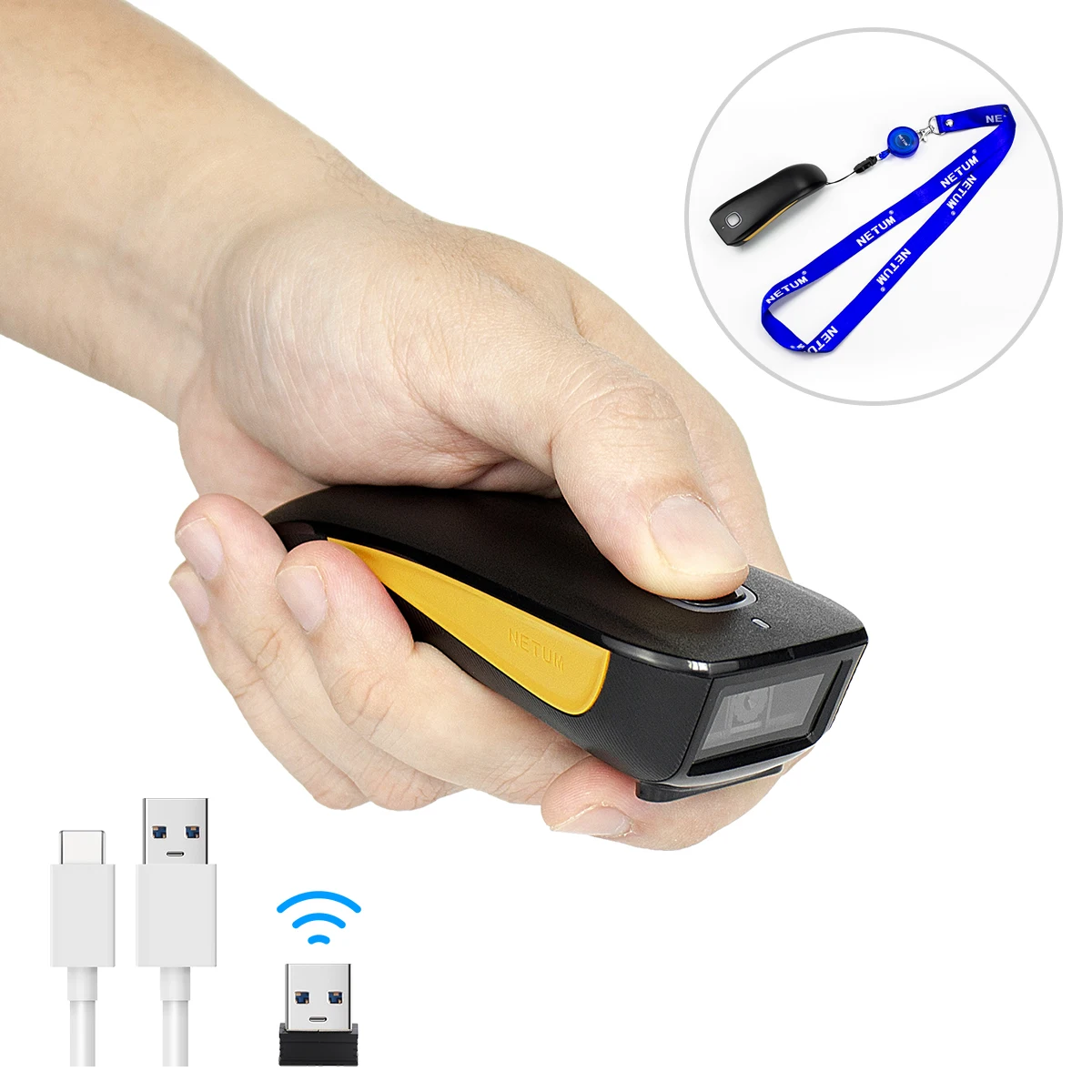 Фото Беспроводной портативный сканер штрих-кодов NETUM C750 Mini 2D CMOS с Bluetooth для считывания QR-кодов №2