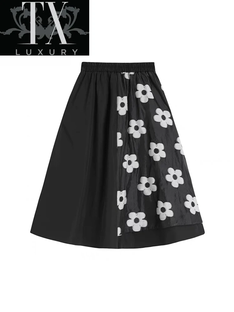 

Vintage Summer Skirt Women High Waist Floral Print Fashion Beach Casual Gauze Patchwork Black A-line Skirts Clothes Mujer