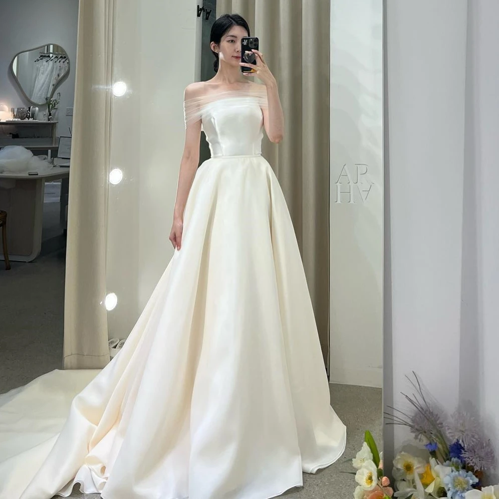 

Сексуальные свадебные платья SONDR с открытыми плечами из органзы цвета слоновой кости, с коротким рукавом, унисекс, для невесты, свадебные платья для женщин