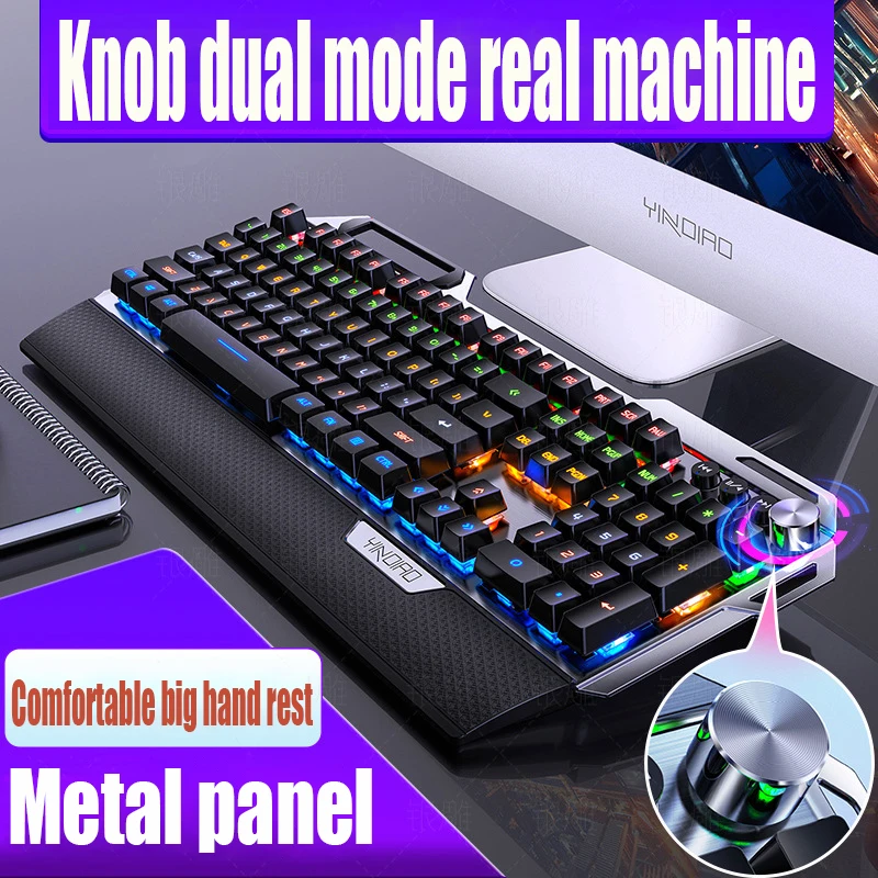 K100 Metal Reality Mechanical Keyboardist Knob Games Green Axis Wired USB Keyboard and Mouse Pc