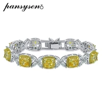 pansysen 100 925 sterling silver ice cut 7x7mm citrine sapphire diamond charm bracelets for women luxury wedding fine jewelry