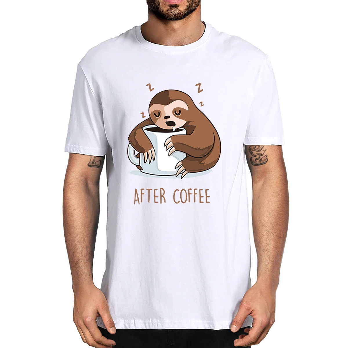 

100% Cotton After Coffee Mug Funny Caffeine Lazy Sloth Men's Novelty T-Shirt Women Casual Streetwear Soft Tee Fashion Harajuku