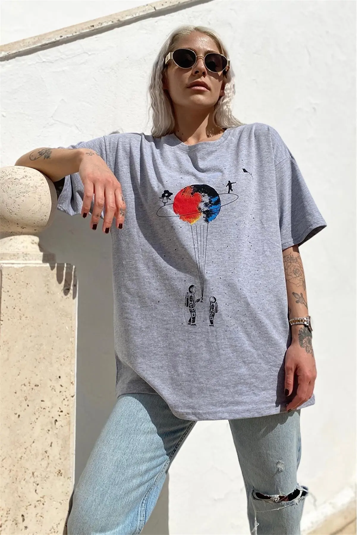 

Women's Gray Saturn printed T-shirts Blouse Top Top women's Shirts women's Summer Tee Shirt 88028965