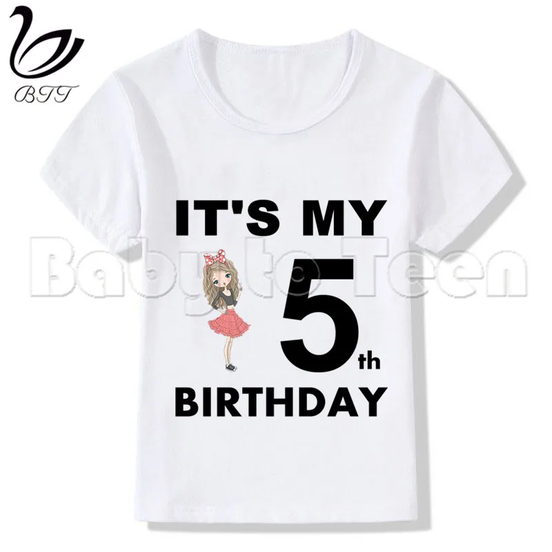 Fashion Beautiful Girls Happy Birthday Number Print Kids T Shirt Funny Girl Top Harajuku Round Neck Short Sleeves Tshirt